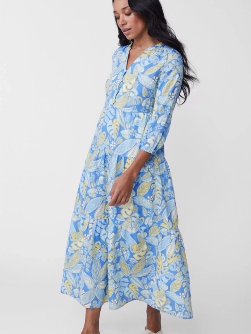 J. McLaughlin Light Blue & Pale Yellow Floral Maxi Dress
